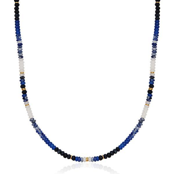 CJ STEELX Genuine Blue Tourmaline and White Jade Beads Necklace Size 18 - Gold