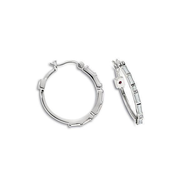 ER2LBDT-W "Hoops" Sterling Silver Baguette Cubic Zirconia Hoop Earrings