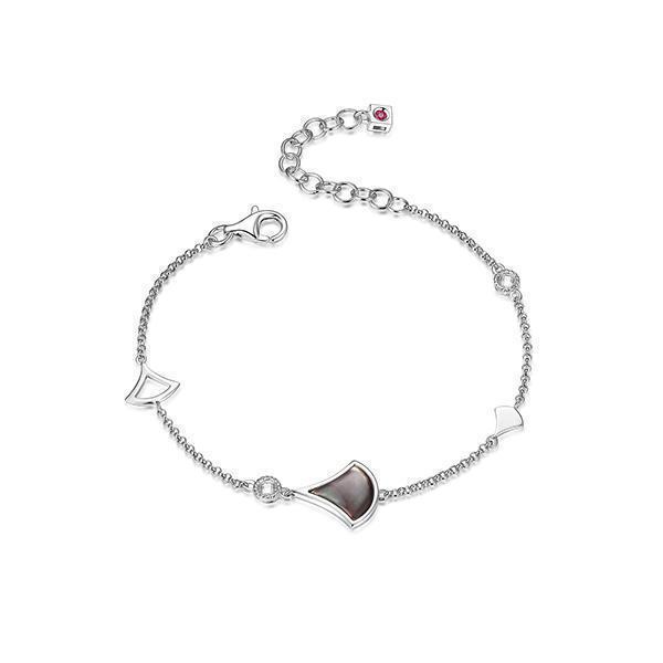 BR1LAHLA-W "Delta" Triangular Genuine Gray Mop and Round Cubic Zirconia Bracelet