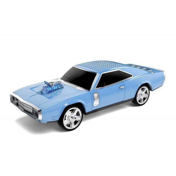 Retro Ride Bluetooth Speaker: Super Charge Car Design, FM Radio, USB/SD/AUX KIWS-1968 for Universal Cell Phone And Bluetooth Device - Light Blue
