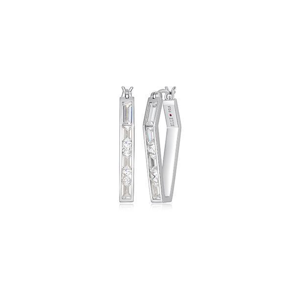 ER2LCSD-W "Baguette" Baguette & Cubic Zirconia Elongated Hexagon Shape Hoop Earrings