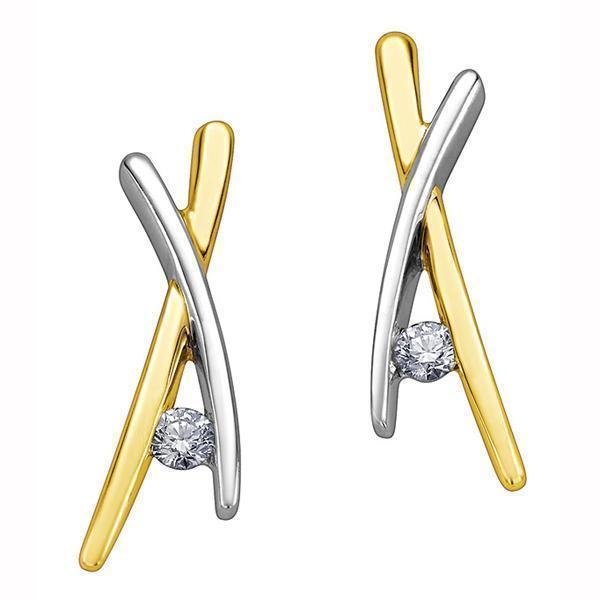 Diamond Criss-Cross Stud Earrings in 10K Two-Tone Gold (0.14 CT. T.W.)
