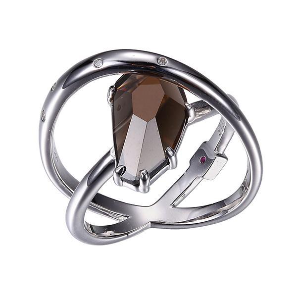 RR4LA8MCB-W-6 Sterling Silver Genuine Smoky Quartz and Cubic Zirconia Ring Size 6