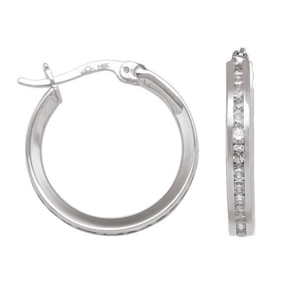 10K Silver Cubic Zirconia Hoop Earrings