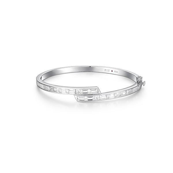 BR1LAPK-W "Baguette" Straight Baguette & Cubic Zirconia Bypass Bangle Bracelet