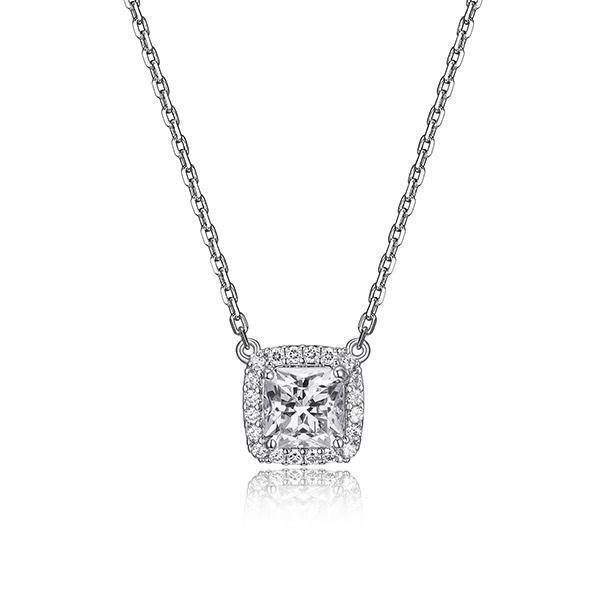 Diamondlite Cubic Zirconia 6mm Square Halo Necklace - Silver