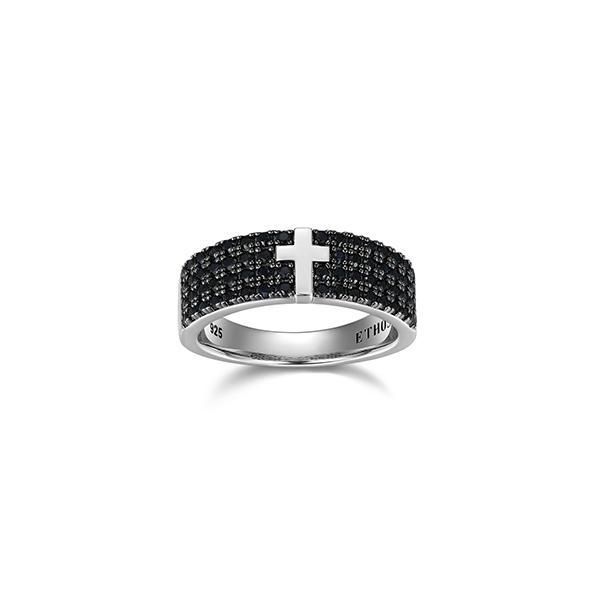 Sterling silver CJ Ethos BLACK ICE 2 tone black sapphire cross sterling silver band - Size 9