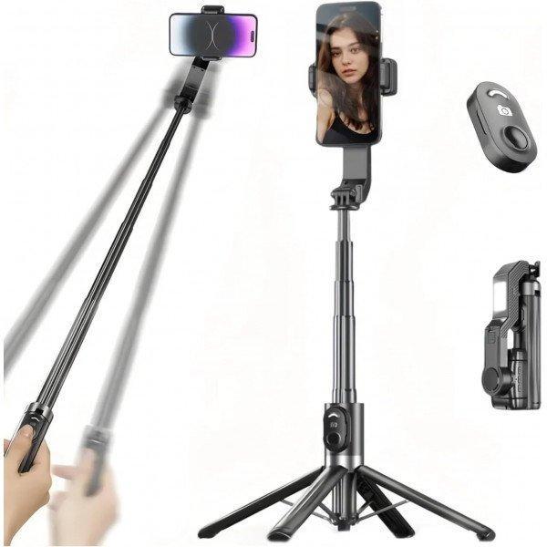 Professional Selfie Stick Tripod with LED Fill Light - 360° Rotation Stabilizer Stand with Wireless Remote Q31 for Universal Cell Phones - Black