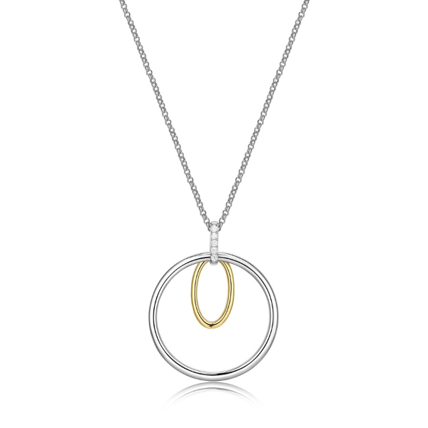 NR0LBVP0-2T Circadia Oval and Circle Two Tone Pendant Long Necklace
