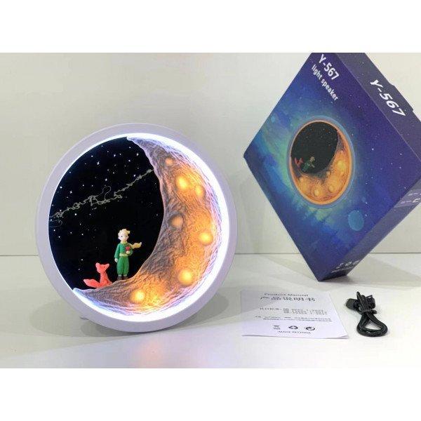 Moon & Stars LED Bluetooth Speaker - Type-C Charging, Ambient Light, Hi-Fi Sound KIY-567 for Universal Cell Phone And Bluetooth Device - White
