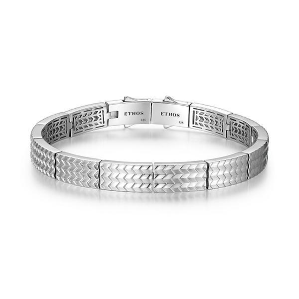 Sterling silver CJ Ethos CHEVRON rhodium plated patterned link bracelet