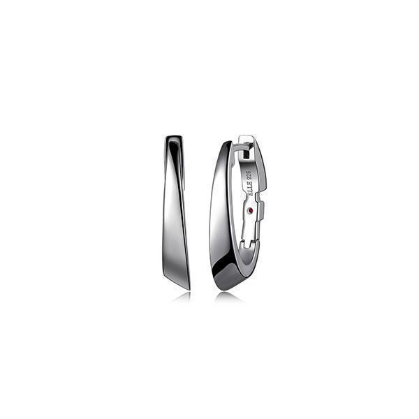 ER2LC94-W "Hoops" Sterling Silver Angled 25 mm Mechanical Hoop Earrings with Security Lock