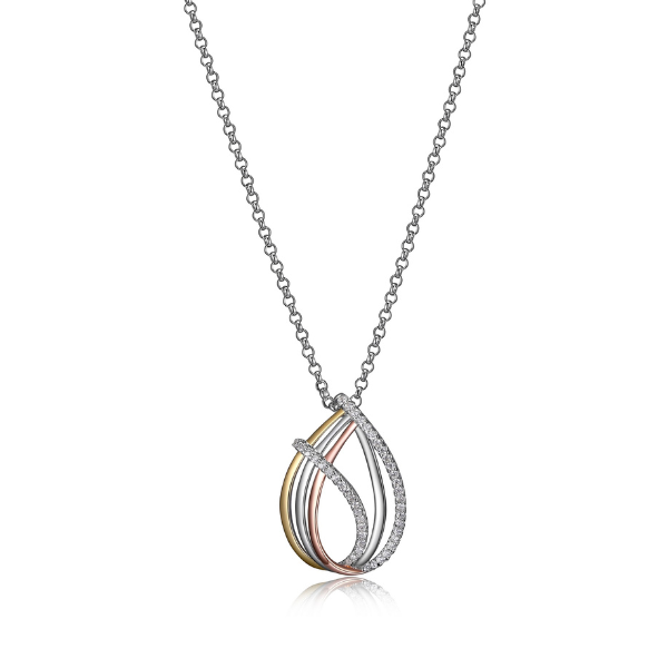 NR0LBEB0-3T Ocean Cubic Zirconia Three Tone Tear Drop Pendant Necklace