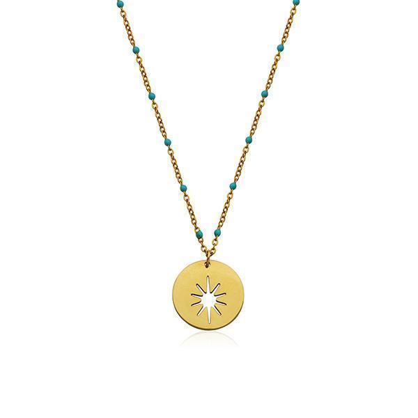 CJ Steelx North Star Turquoise Enamel Necklace - Gold