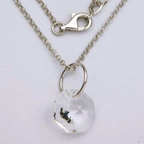 NR0LA5ACG-W-16 Sterling Silver Clear Crystal Pendant Necklace Size 16