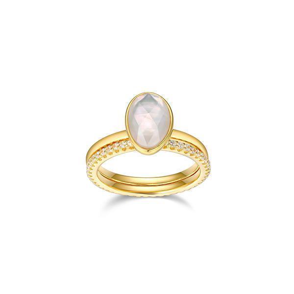 Fleur de Vie Collection Diamondlite Cubic Zirconia, Crystal and Mother of Pearl Doublet Ring - Gold - Size 7