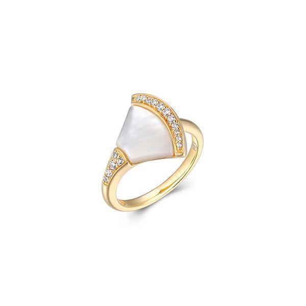RS4Q04A-Y-7 Sterling Silver "Fanflare" Mother of Pearl with Cubic Zirconia Ring - Gold