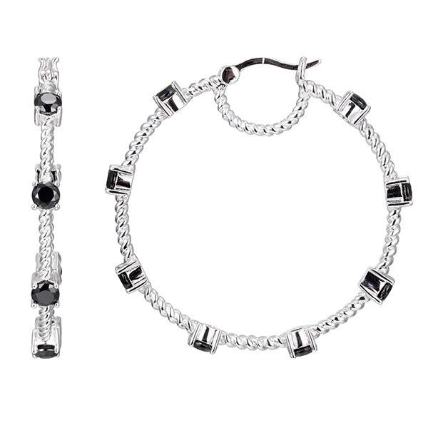 ER2LBWZGH-W Sterling Silver Black Spinel 43mm Hoop Earrings