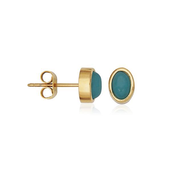 CJ STEELX Genuine Aquamarine Stud Earrings - Gold