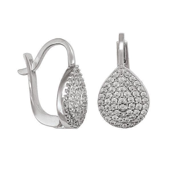 10K Silver Cubic Zirconia Water Drop Shaped Hoop Earrings