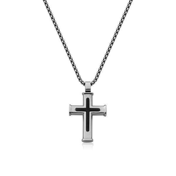 CJ Steelx IP Black and High Polish Stainless Steel Cross