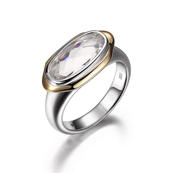 RR4LA7LCF-2T-7 Sterling Silver Genuine Oval White Quartz Two Tone Ring Size 7