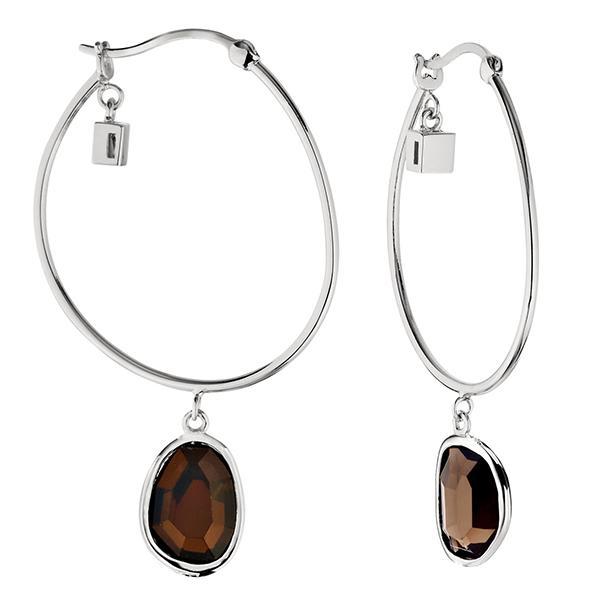 ER2LBHECB-W Sterling Silver Smoky Quartz Hoop Earrings