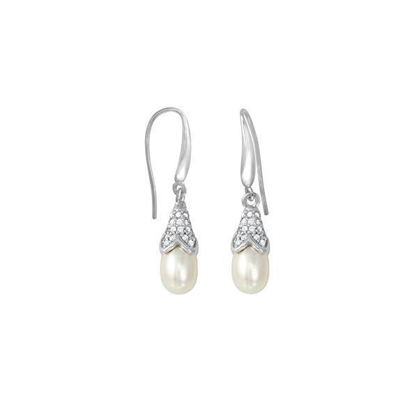 Charles Garnier Diamondlite Sterling Silver "BELLE" White Pearl 9 x 7mm Fishhook Earrings - Silver