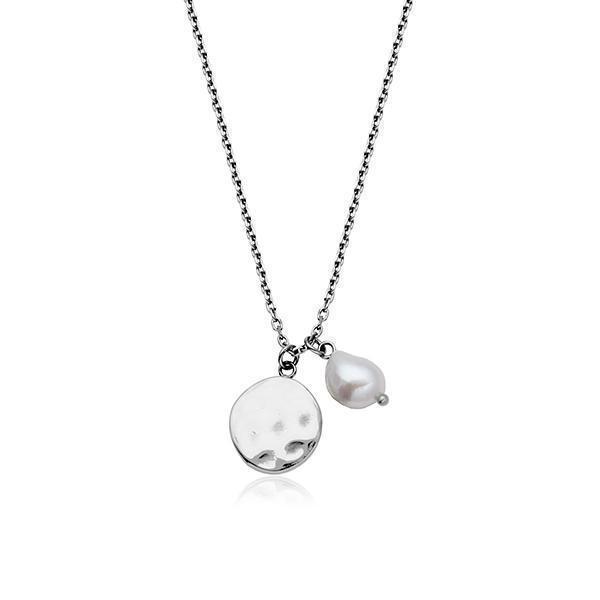 CJ Steelx Freshwater Pearl and Oval Disc Necklace - Silver