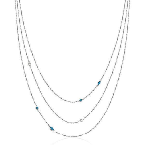 CJ Steelx Multi Layered Turquoise Blue and Crystal Necklace - Silver