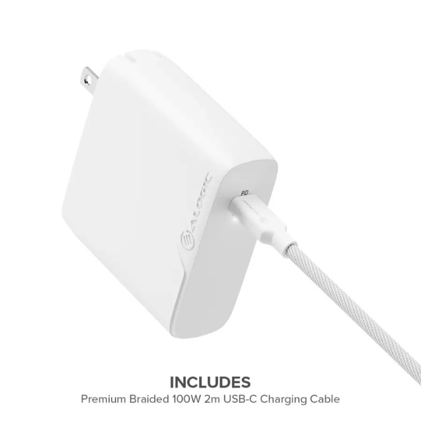 MS53275 Wall Charger 1 Port 100W GaN PD USB-C with 6ft USB-C to USB-C Cable Foldable Prongs Rapid Power