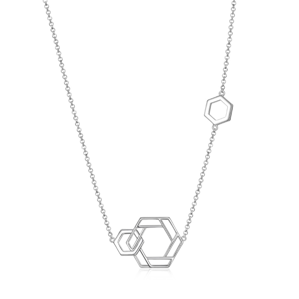 NR0LBJ3A-W Lattice Intertwined Hexagon Necklace