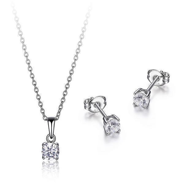 Diamondlite Cubic Zirconia Stud Earrings and Pendant Set - Silver