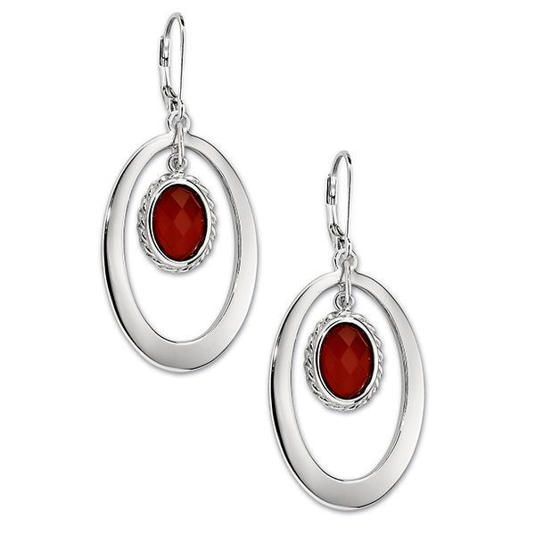 ER2LBF4AB-W Sterling Silver Red Agate Oval Leverback Earrings