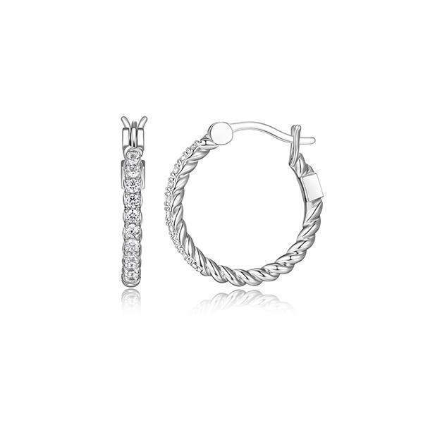 ER2LCLL-W "Nautical" Rope Finish with Cubic Zirconia 18mm Round Hoop Earrings