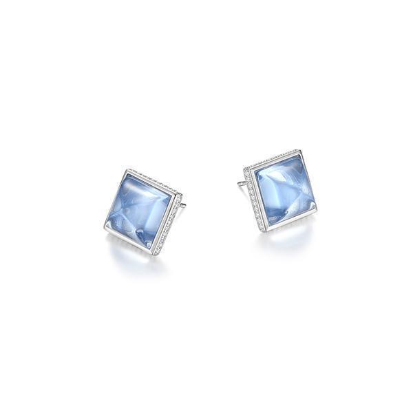 ER2LCSPB-W "Pivot" Synthetic Dark Blue Quartz & Cubic Zirconia Stud Earrings