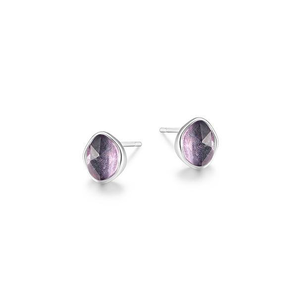ER2LCRNGV-W Sterling Silver TREASURE White Crystal and Amethhyst Doublet Oval Stone Stud Earrings