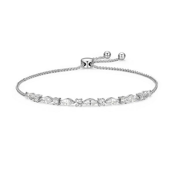 BR1AA0U00-W-9 Sterling Silver Diamondlite Cubic Zirconia Marquise and Round Bolo Bracelet Size 9