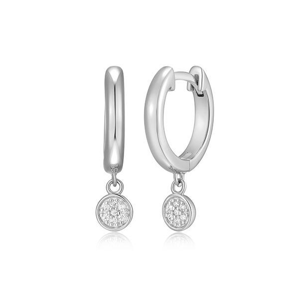 CJ Monte sterling silver lab­created diamond disk huggie earrings. 1/20 CT. T.W.