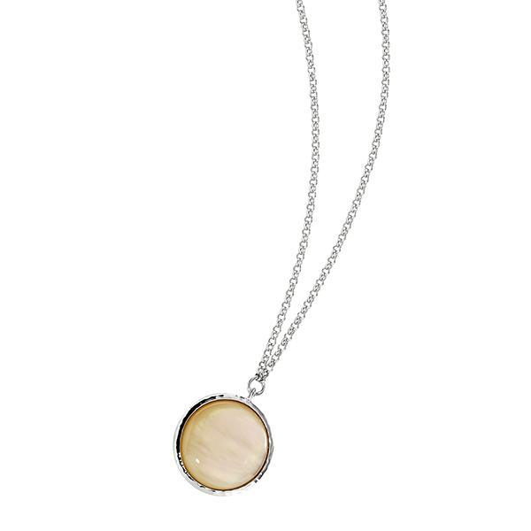 NR0LAFDA9-W-16 Sterling Silver 21mm  Dyed Yellow Mother of Pearl Circle Necklace Size 16