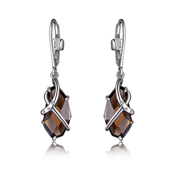 ER2LC8HCB-W Sterling Silver Smoky Quartz and Cubic Zirconia Leverback Earrings