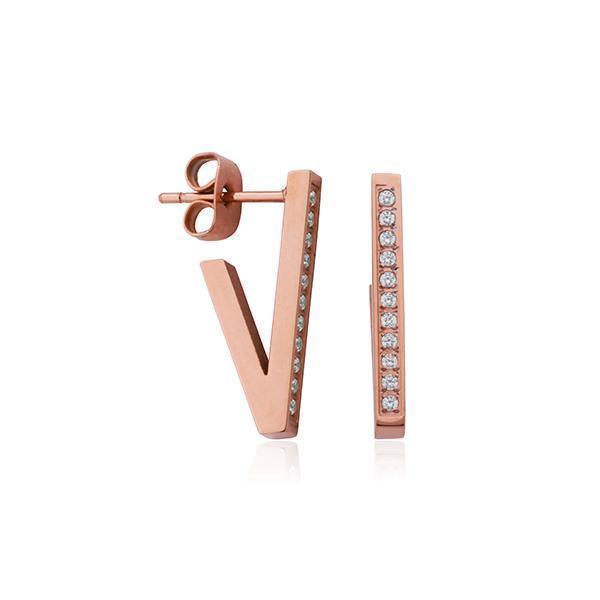 CJ Steelx IP Rose Cubic Zirconia Half Cuff V Stud Earring