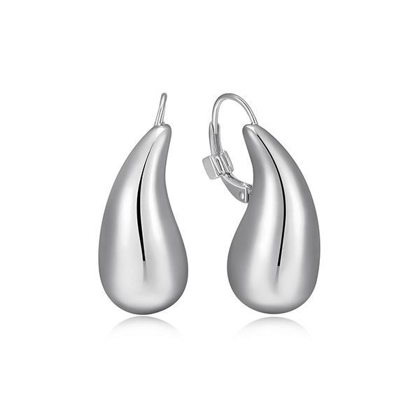 ER2LCTEA0-W Sterling Silver RAINDROP Puffy High Polish Pear Shape Leverback Earrings