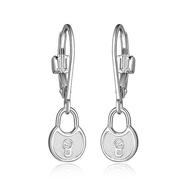 ER2LCGC00-W Sterling Silver LOCK AND KEY Small Lock Matt Finish Leverback Earrings