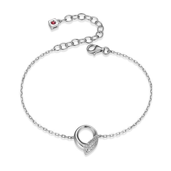 BR1LAQK00-W-6.5 Sterling Silver AMOUR Cubic Zirconia Hug Circle Stud Bracelet Size 6.5
