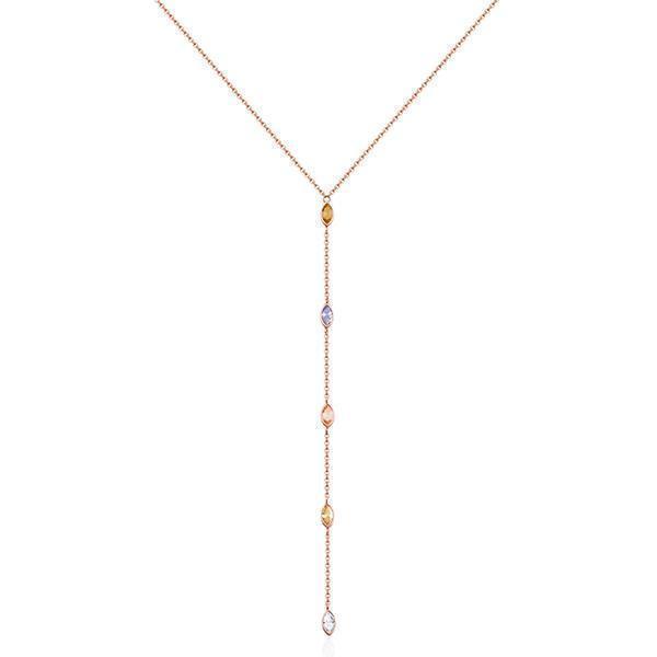 CJ Steelx Lariat Multi Coloured Marquise Stone Necklace - Rose Gold