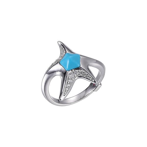 RR4LA89AZ-W-6 Sterling Silver Simulated Turquoise and Cubic Zirconia Ring Size 6