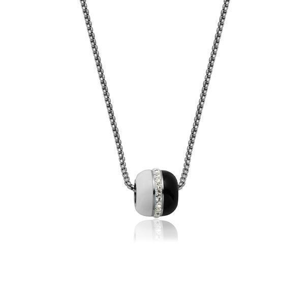 CJ Steelx Black and White Enamel Bead Crystal Necklace - Silver