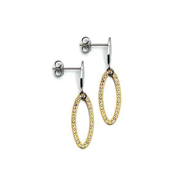 CJ Steelx Two Tone Oval Stainless Steel Crystal Earrings