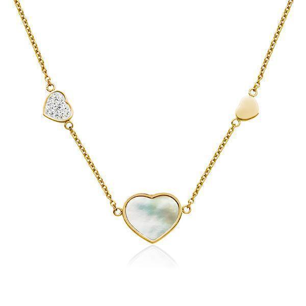 Valentine's Day CJ Steelx Mother of Pearl and Crystal Heart Necklace - Gold